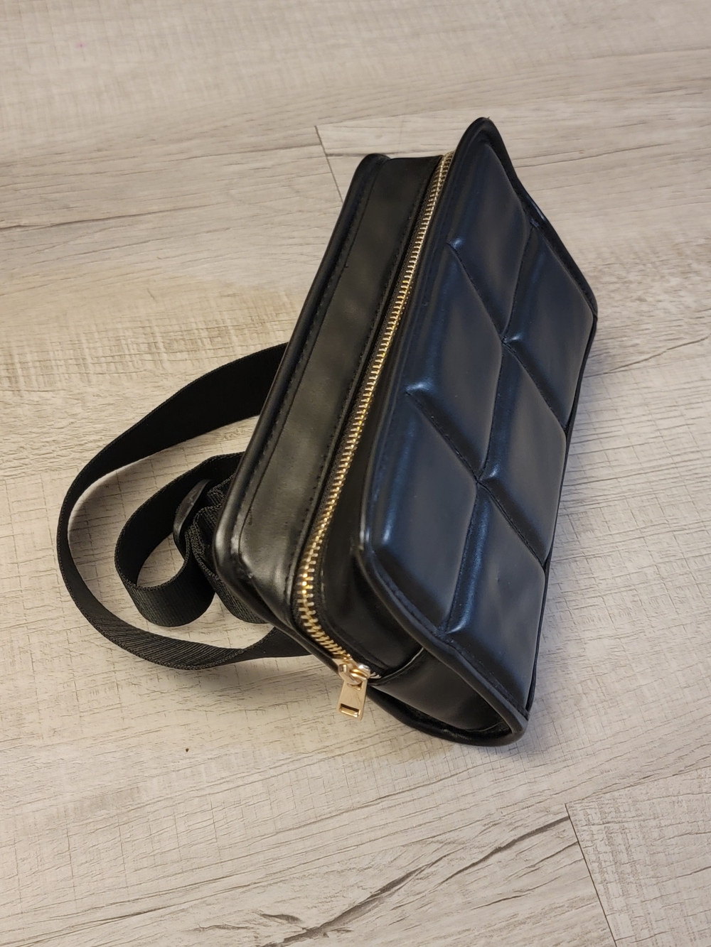 Amanda Uprichard Black Quilted Belt Bag with Gold Hardware